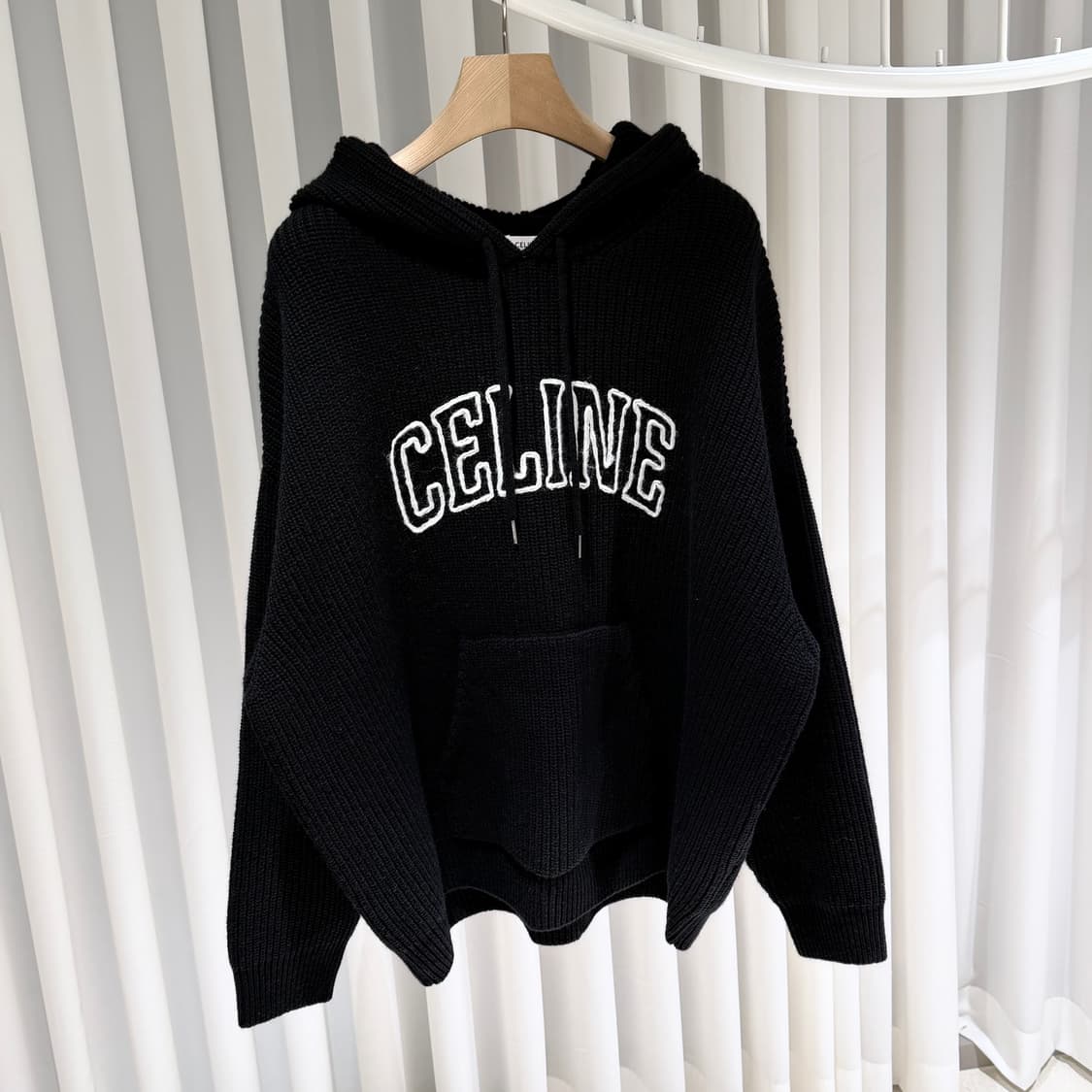 (S+/L) / 셀린느 리브드 울 니트 후드 블랙 상품이미지3