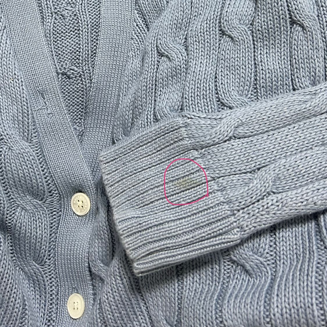 폴로 랄프로렌 신형 큐알 브이넥 꽈배기 니트 가디건 스카이블루 소라 L 상품이미지9