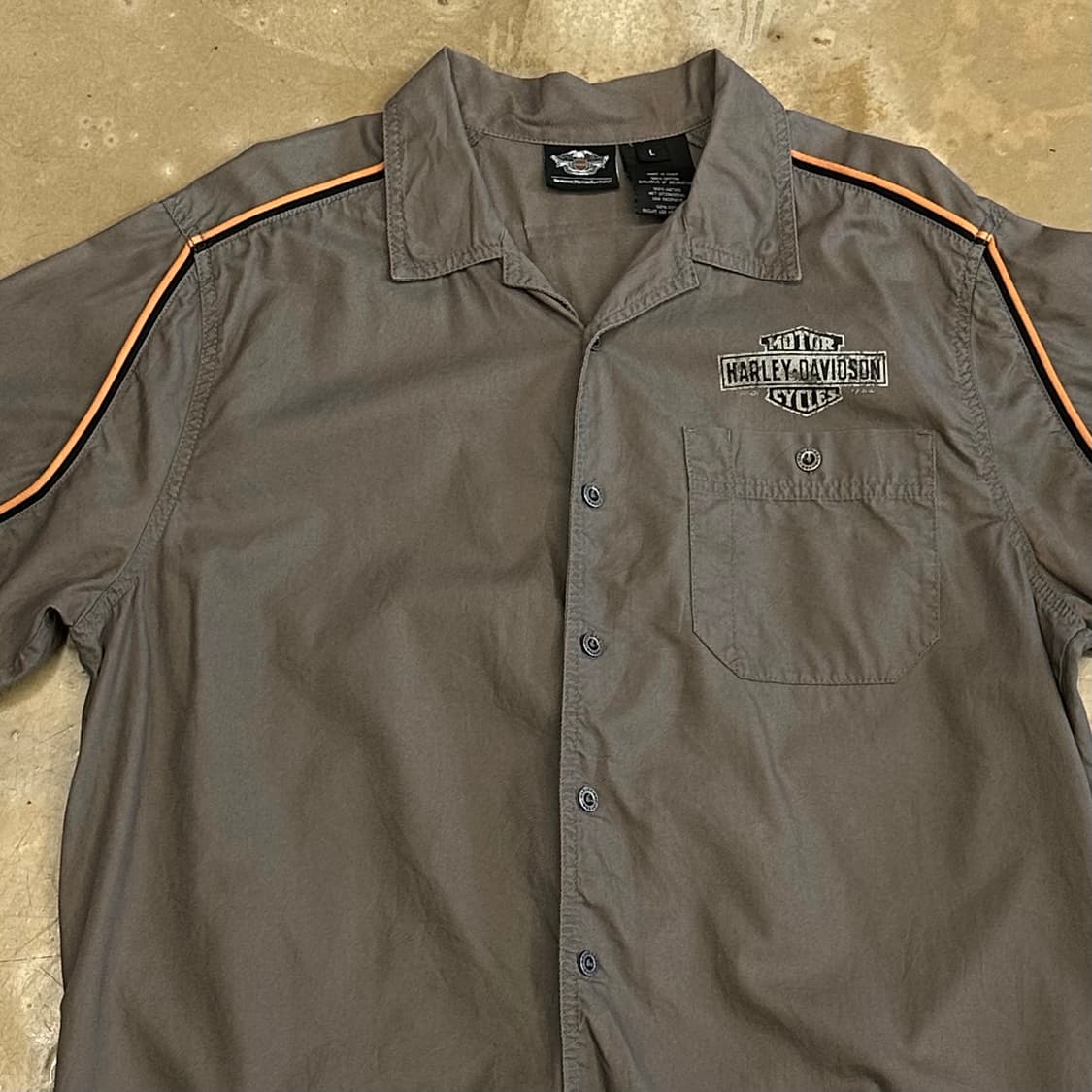 L 할리데이비슨 빅로고 오렌지 파이핑 반팔 셔츠 상품이미지1