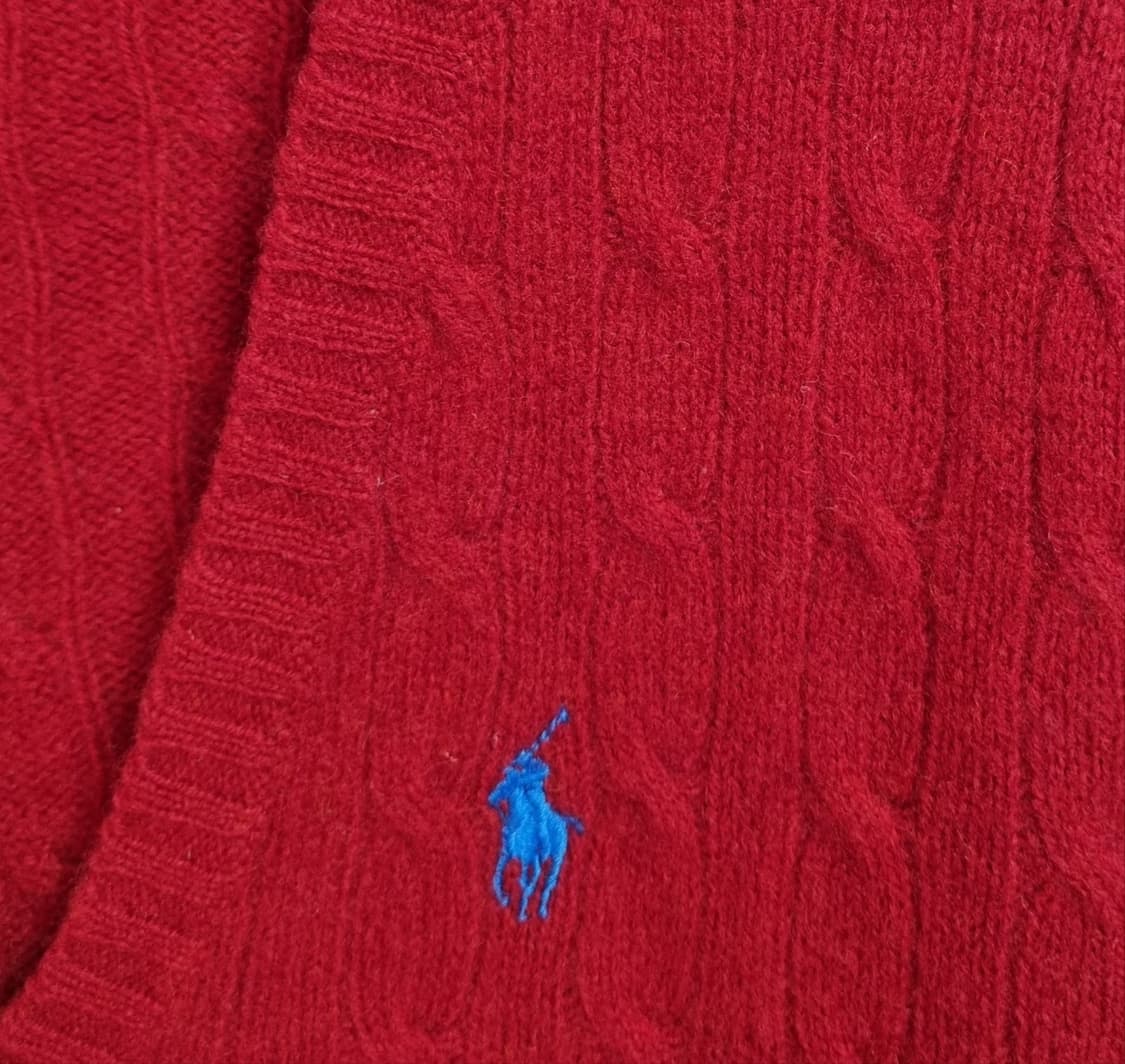 실측 XS (44) 폴로 레드 브이넥 꽈배기 니트 상품이미지3