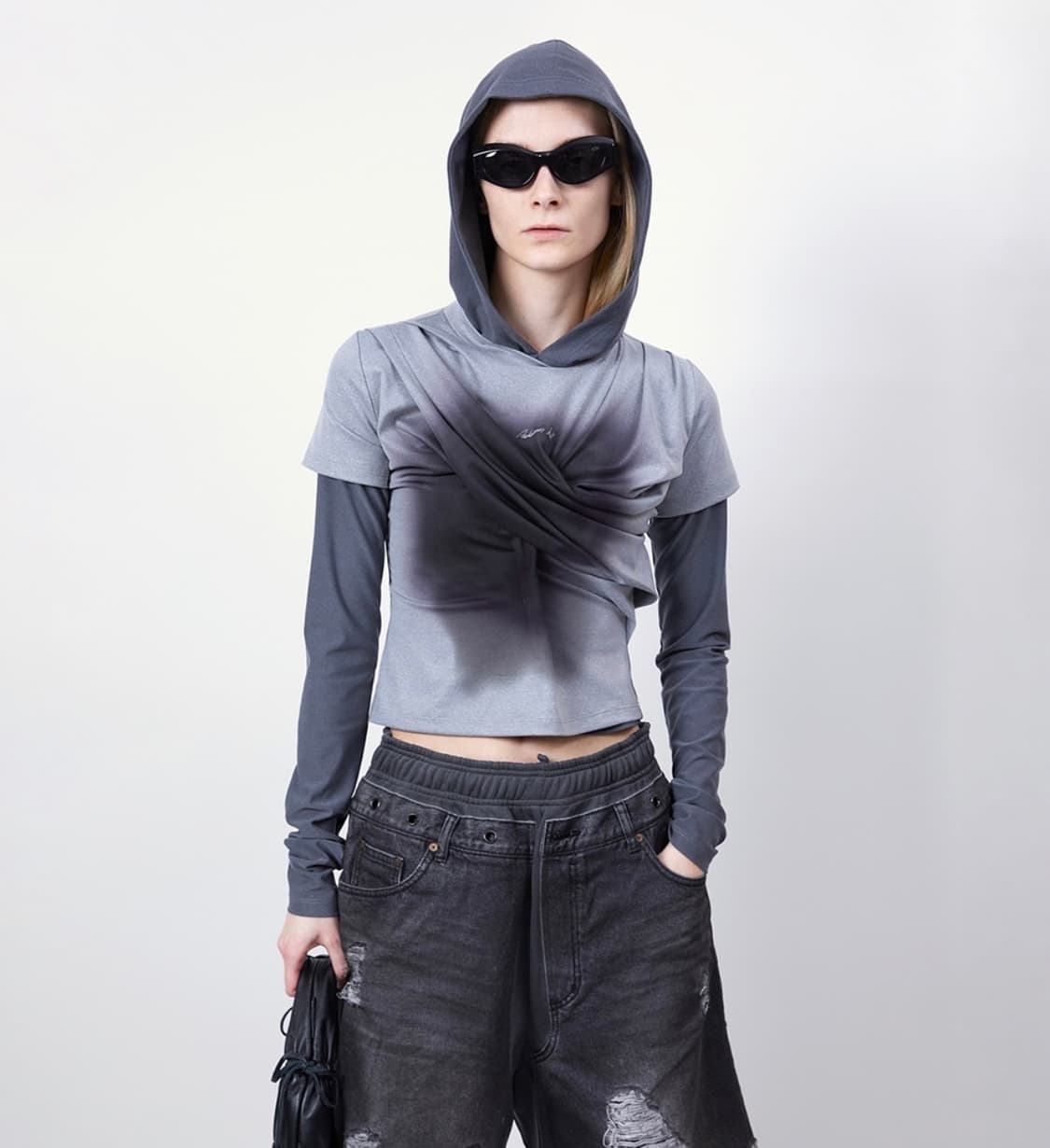 [S] 앤더슨벨 개더드 후디 저지 탑 그레이 상품이미지5