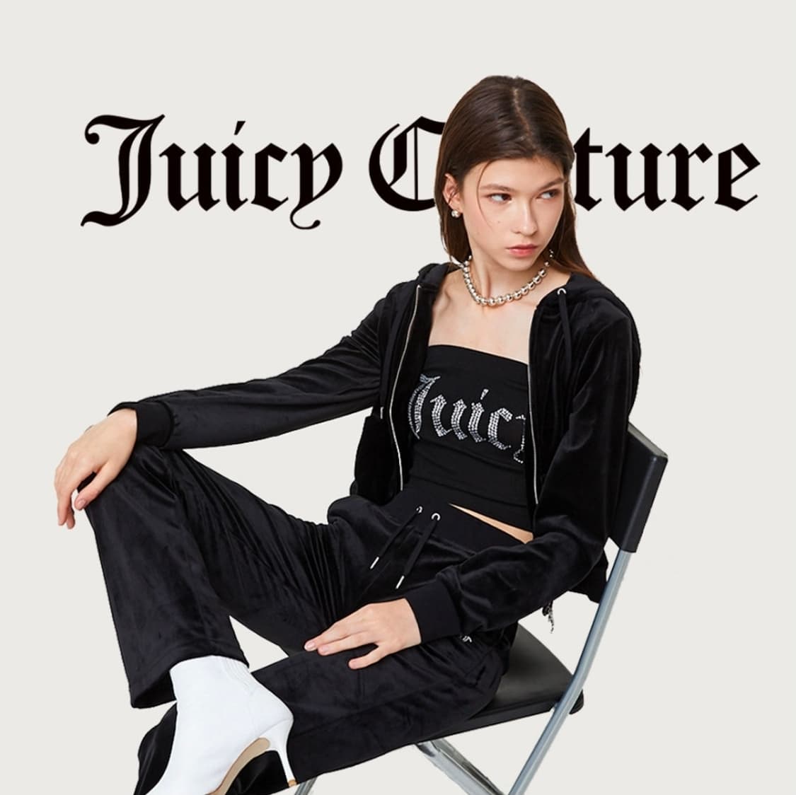 (미사용) 쥬시꾸뛰르 시그니쳐 큐빅 로고 민소매 크롭 탑 S size 상품이미지2