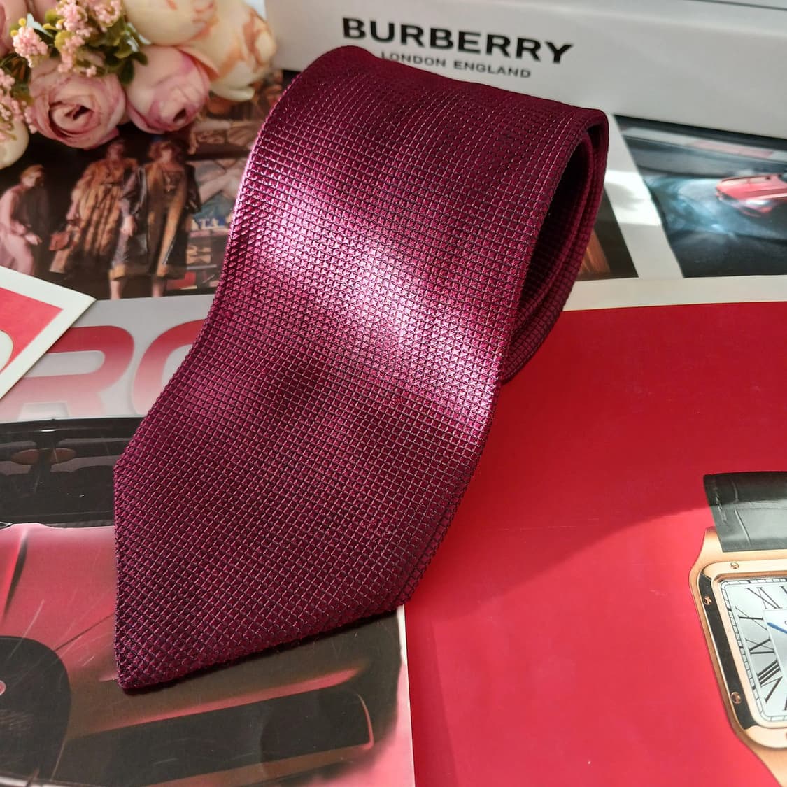버버리 실크 버건디 텍스처 넥타이 9.5cm B등급 A19056
 상품이미지2