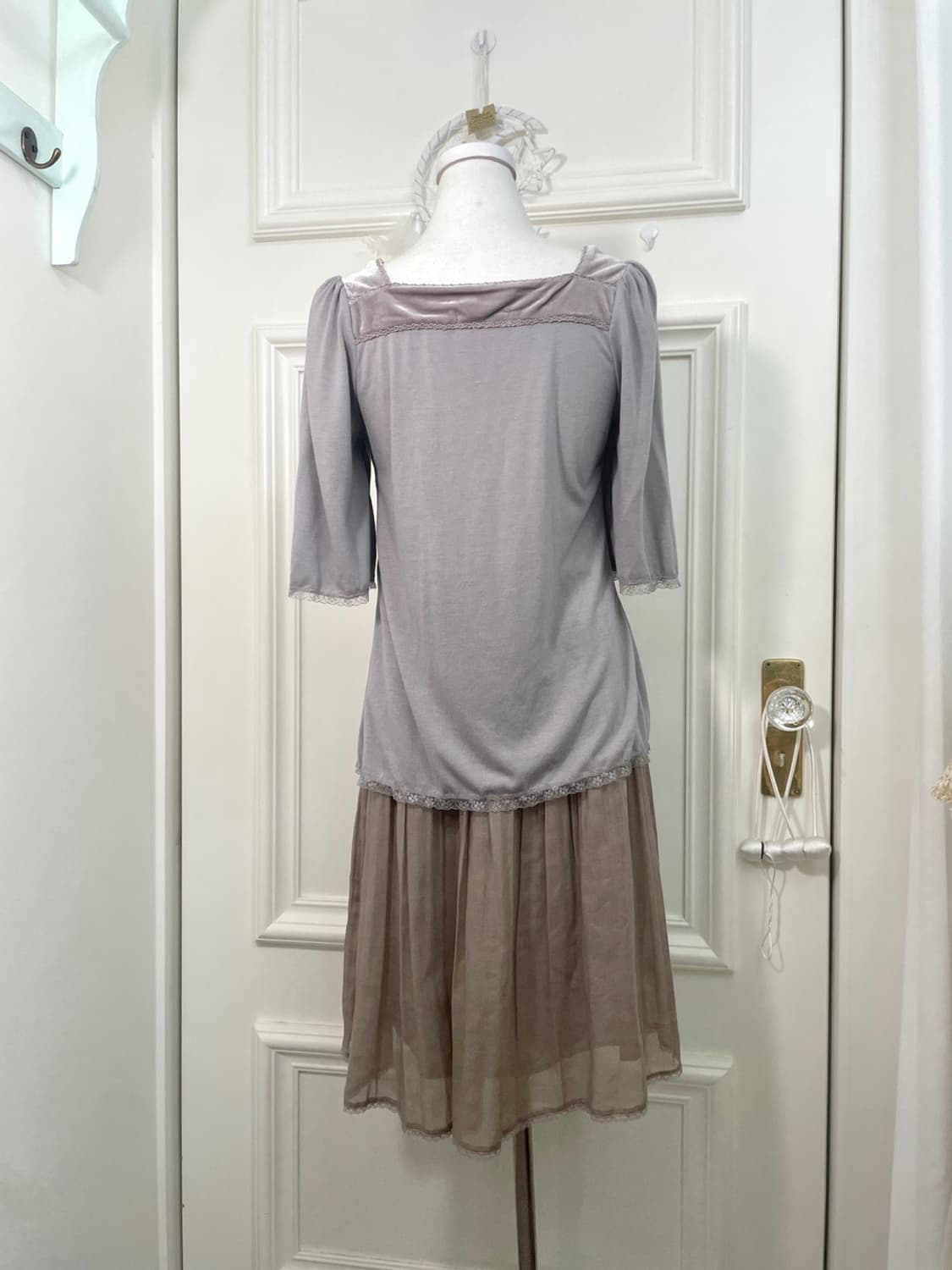 gray brown bow belt midi pleats skirt 상품이미지8