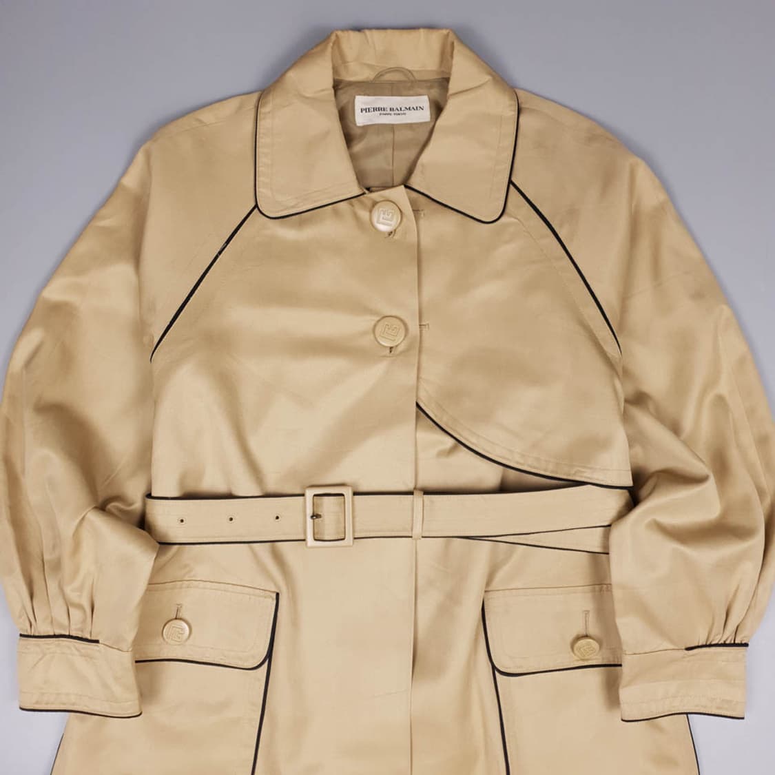 피에르발망 베이지 블랙 라이닝 투버튼 래글런 코트 SI 상품이미지2