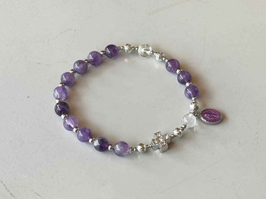 (맞춤) 천연석 자수정 백수정 묵주팔찌 원석팔찌 상품이미지3