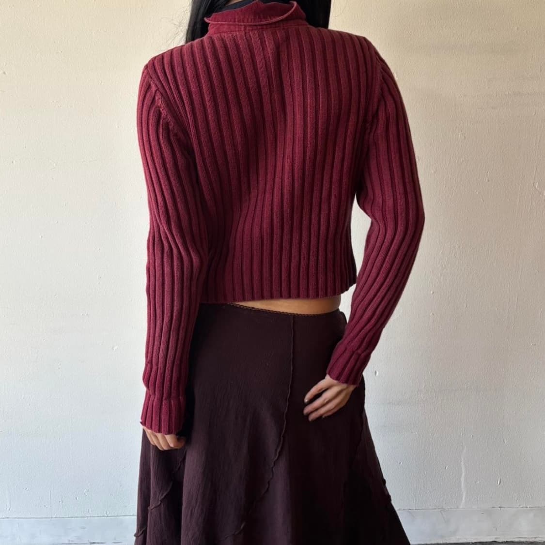 Vintage Burgundy Knit Corduroy Zip Up 상품이미지3