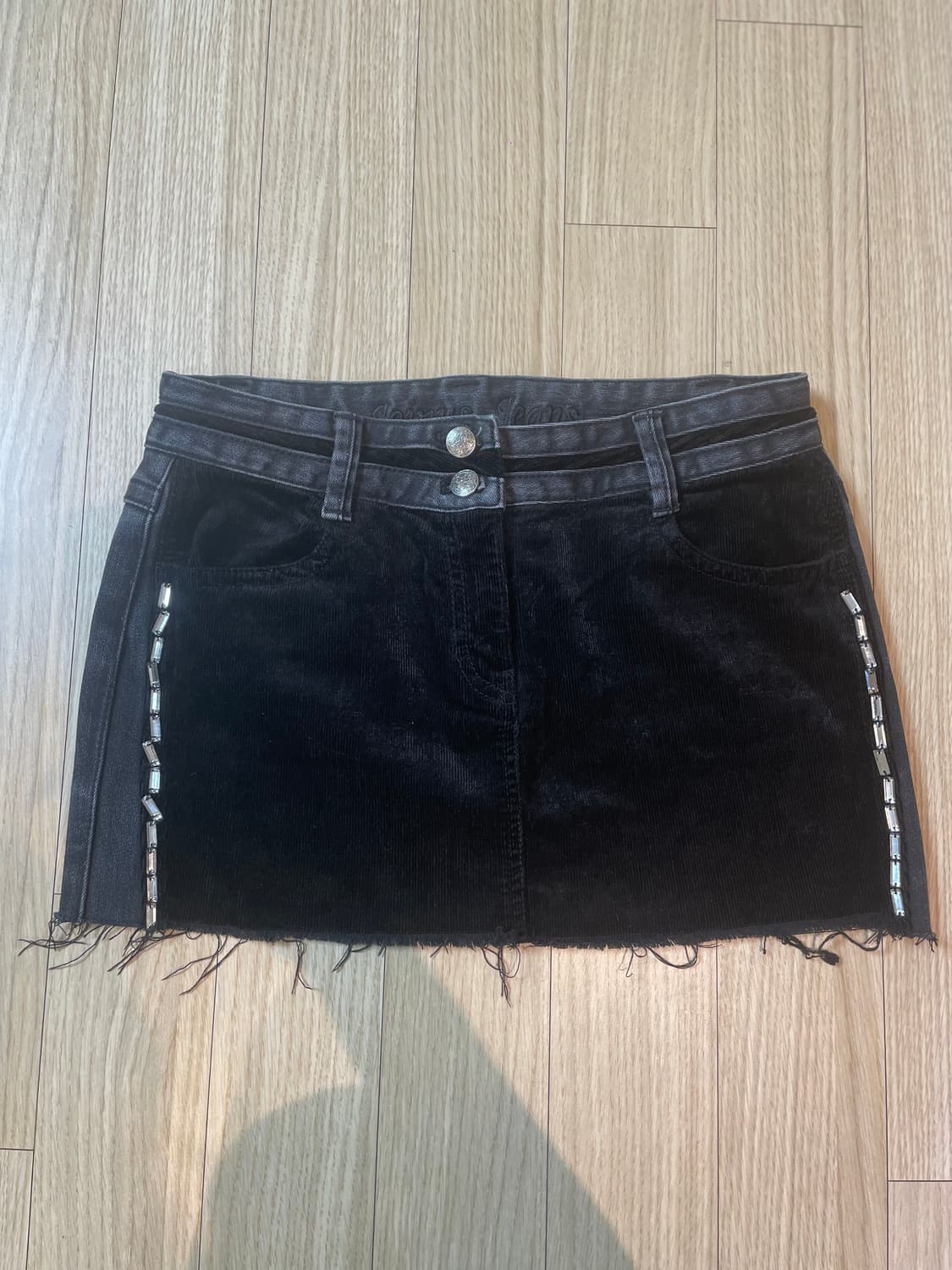 블랙 코듀로이 쥬얼 y2k 데님 디테일 스커트 상품이미지1