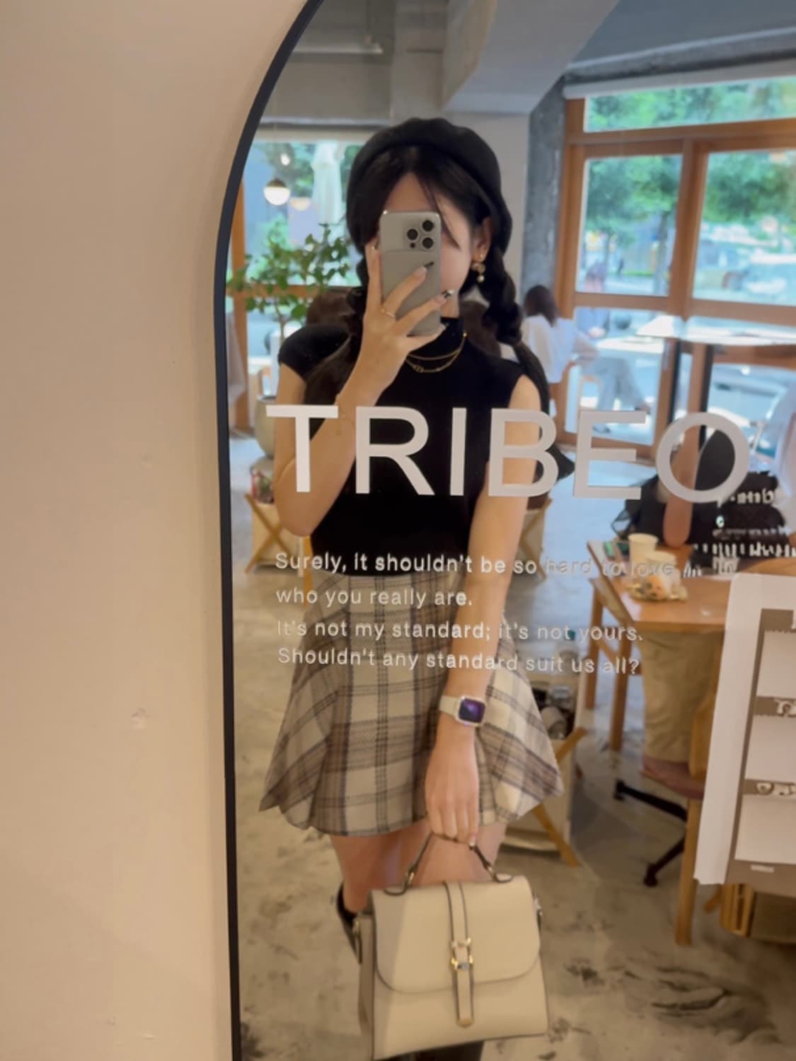 GRL 라떼맛 초코 체크 스커트 아이보리 브라운 세트 상품이미지2