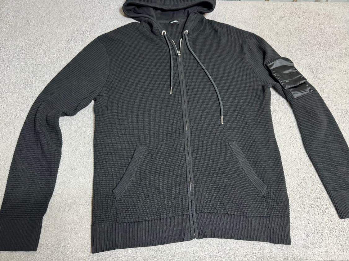 DIESEL 디젤 블랙 와플 니트 후드집업 자켓 XL  상품이미지1