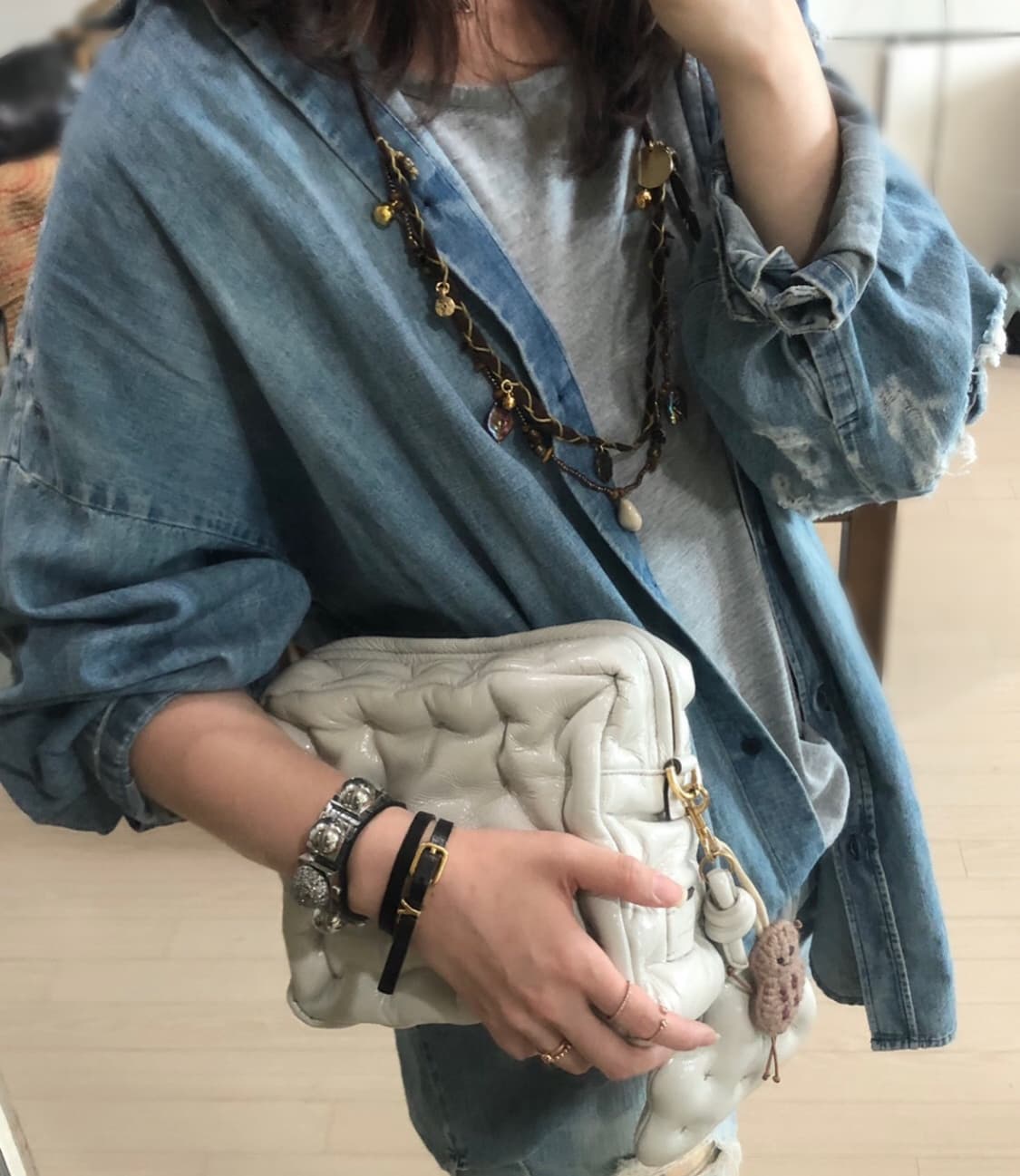 Made in ITALY 블루마린 에스닉 보헤미안 비즈 가죽 목걸이 상품이미지1