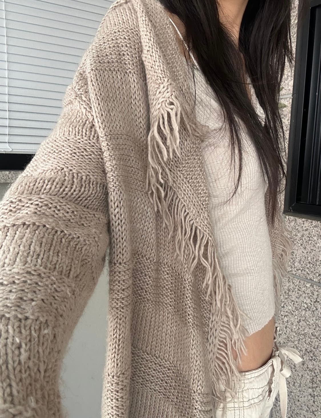 프린지 니트 후드 가디건 상품이미지2