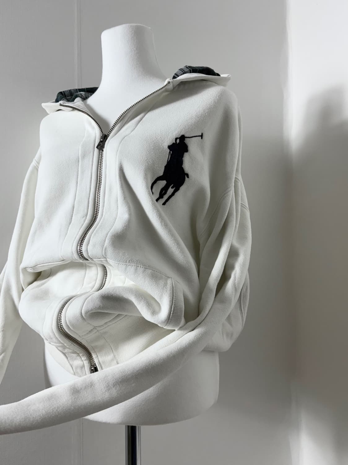 폴로 안감 체크 화이트 빅포니 후드집업  상품이미지2