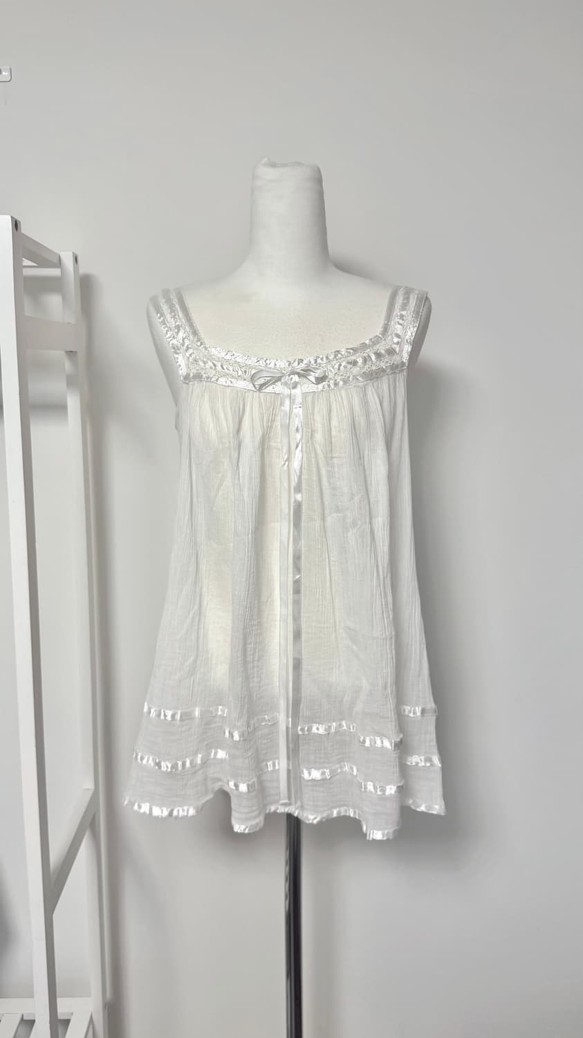 일본빈티지 모리걸 대장 화이트 레이스 끈나시 블라우스 겸 원피스 상품이미지1