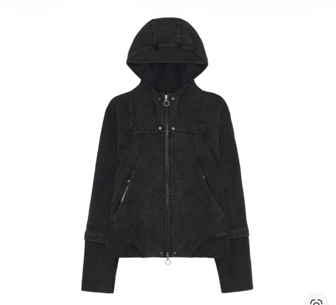 미스치프 롬버스 펀칭 후드집업 워시드 블랙 상품이미지1