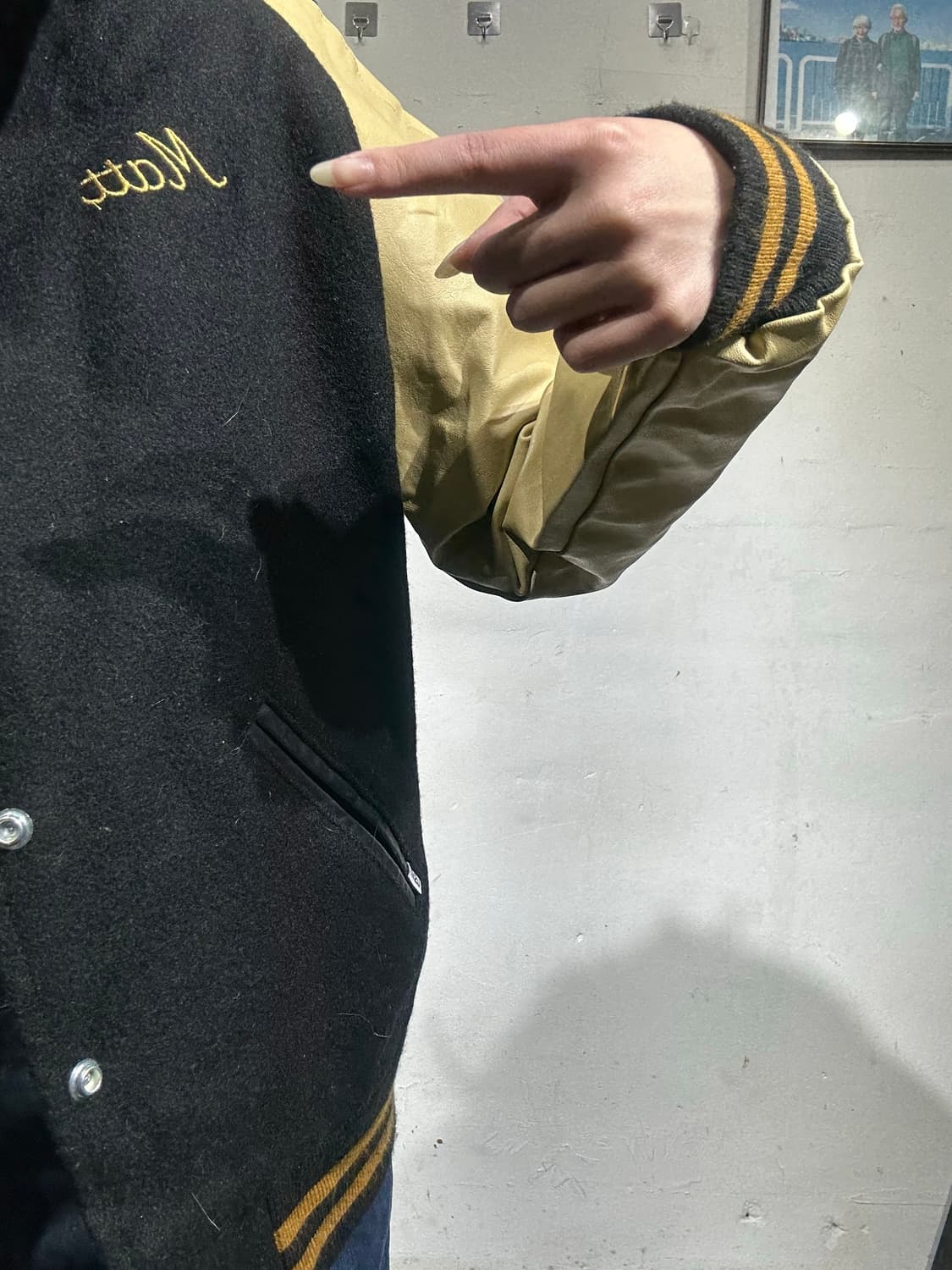 미국 빈티지 R 블랙 골드 자수 가죽 바시티 잠바 상품이미지4