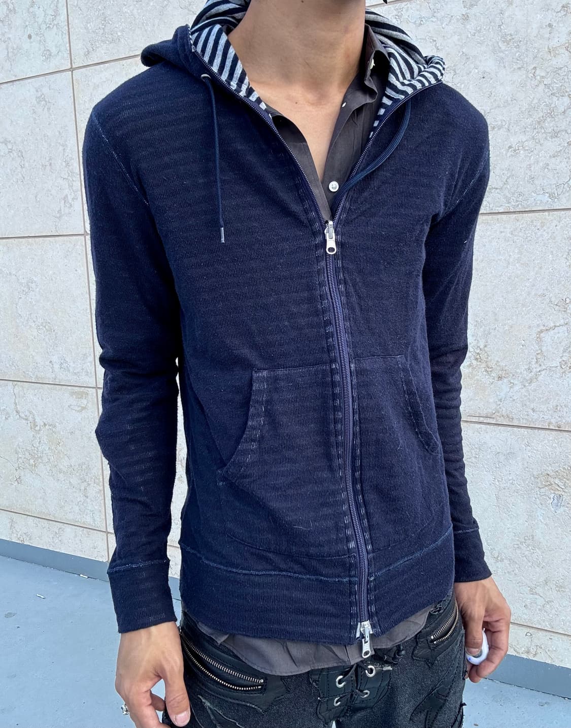 “Vintage” Navy&stipe reversible Hoodie 2 상품이미지1