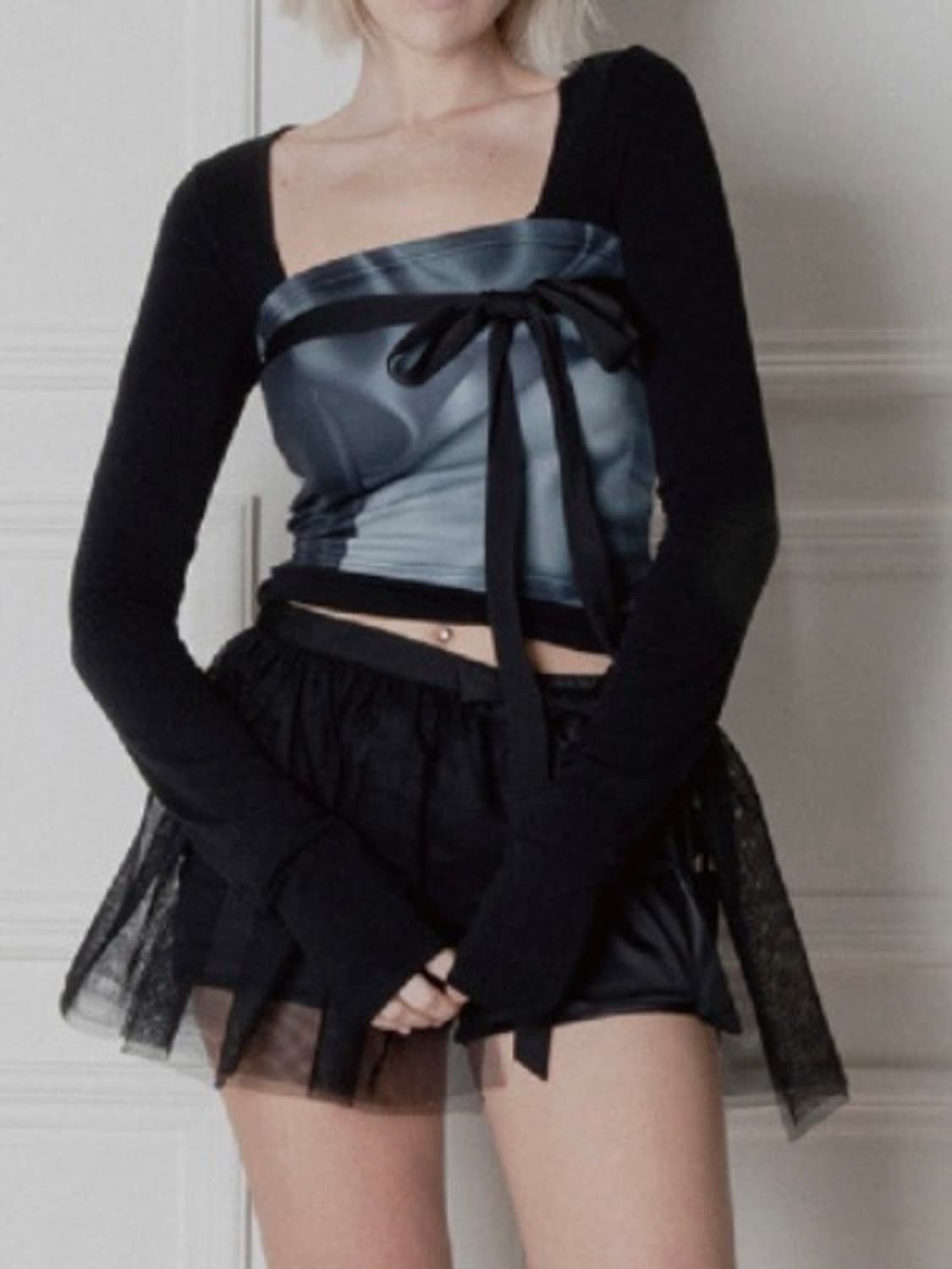 달링유어배드 SATIN RIBBON TUBE TOP #BLACK ROSE 상품이미지1