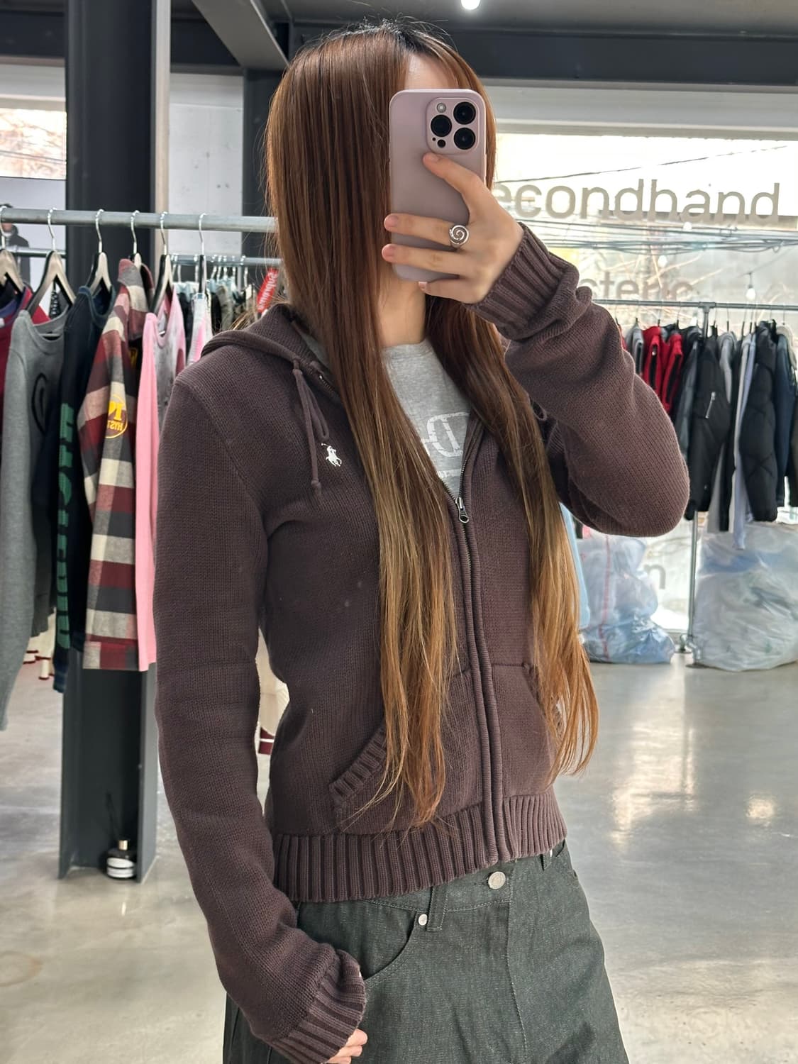 폴로랄프로렌 니트 후드집업 빈티지초코 상품이미지2