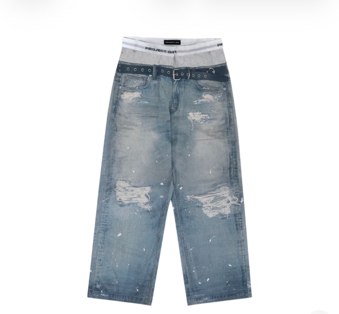 [2] 프로젝트 GR 트롱프 뢰유 데님 프린트 팬츠 블루 상품이미지1