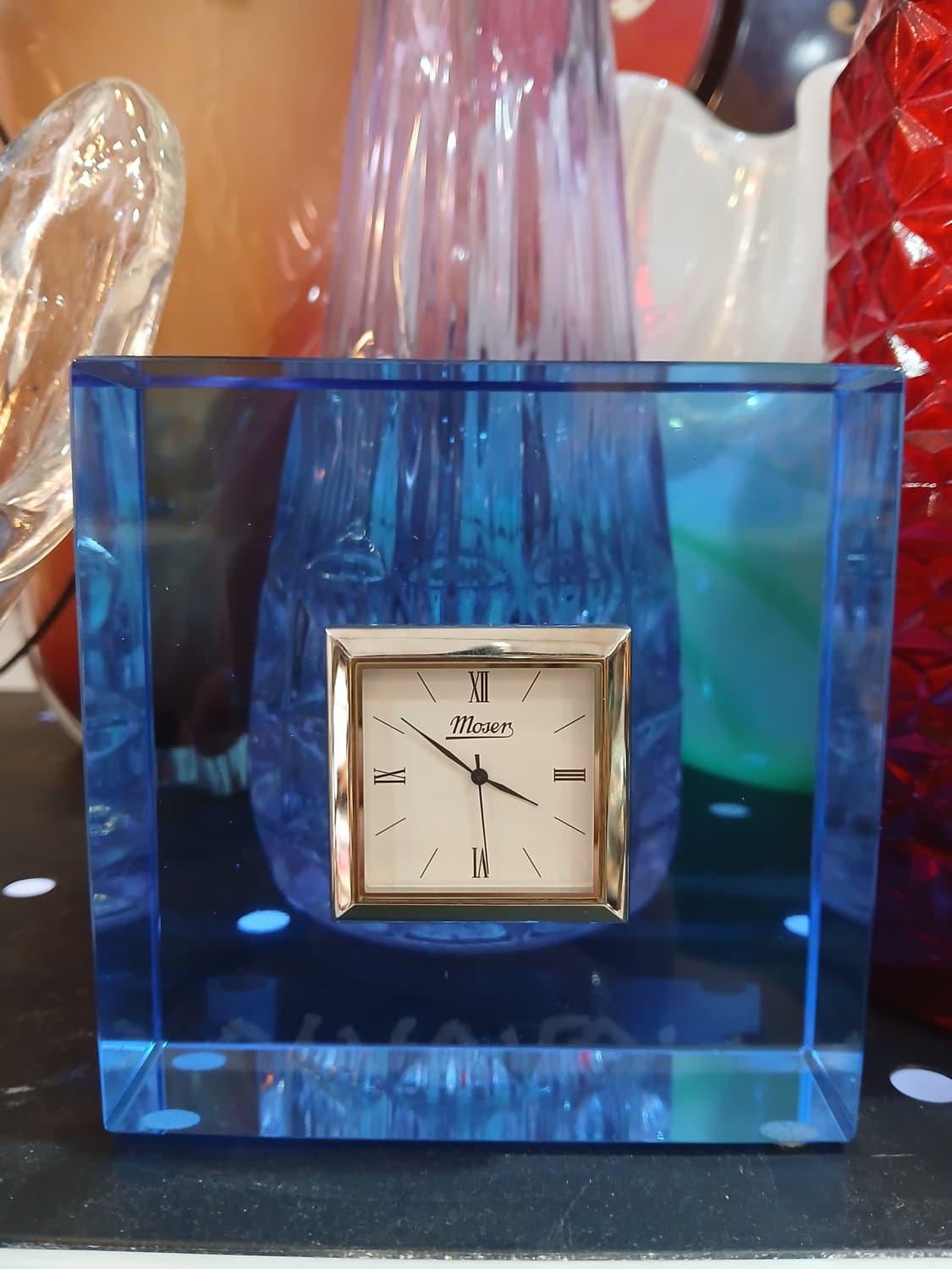 빈티지 체코 모저(moser) 블루 크리스탈 탁상시계 상품이미지1