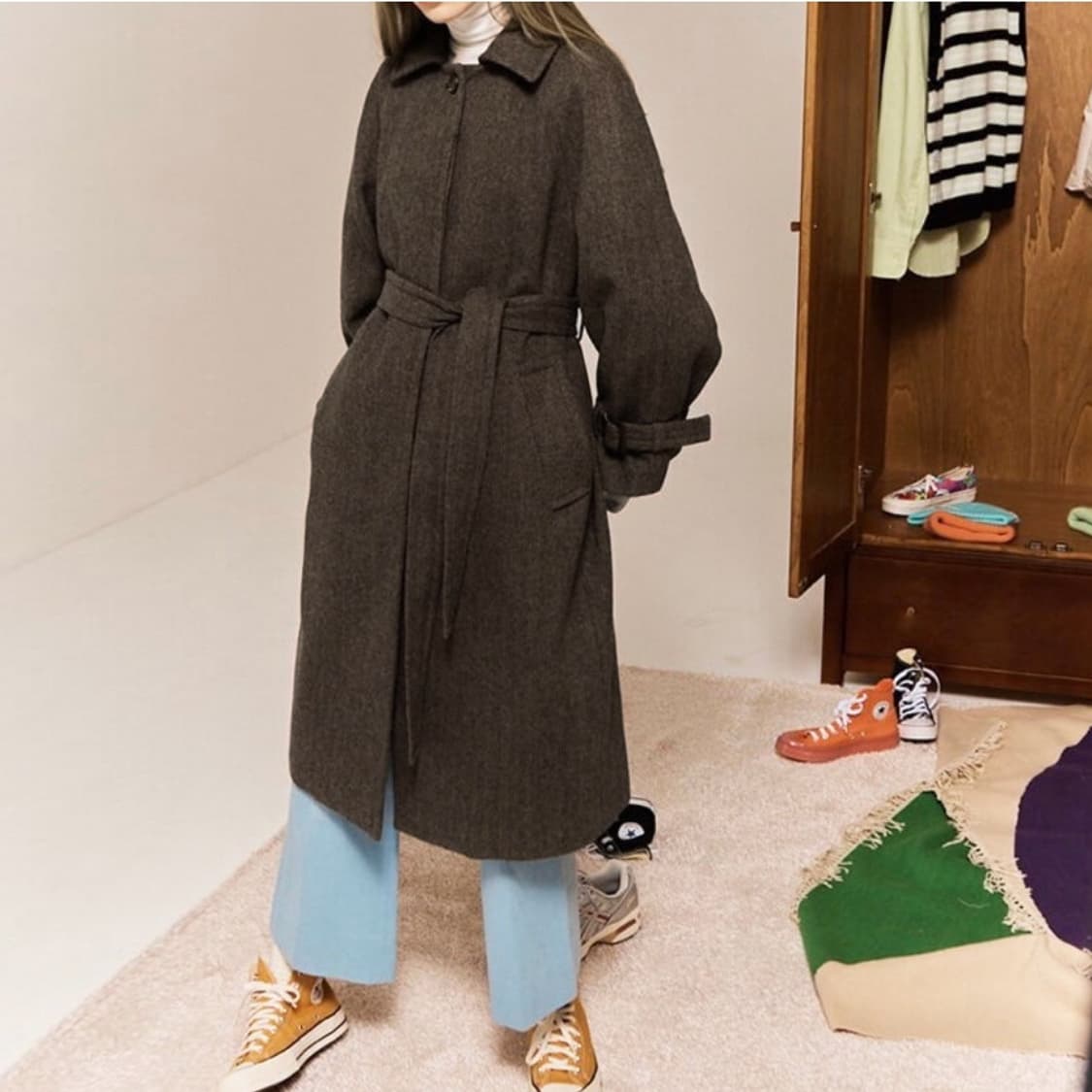 에디션비X룩캐스트(LOOKCAST) 헤링본 울코트 66-77 새상품 상품이미지1