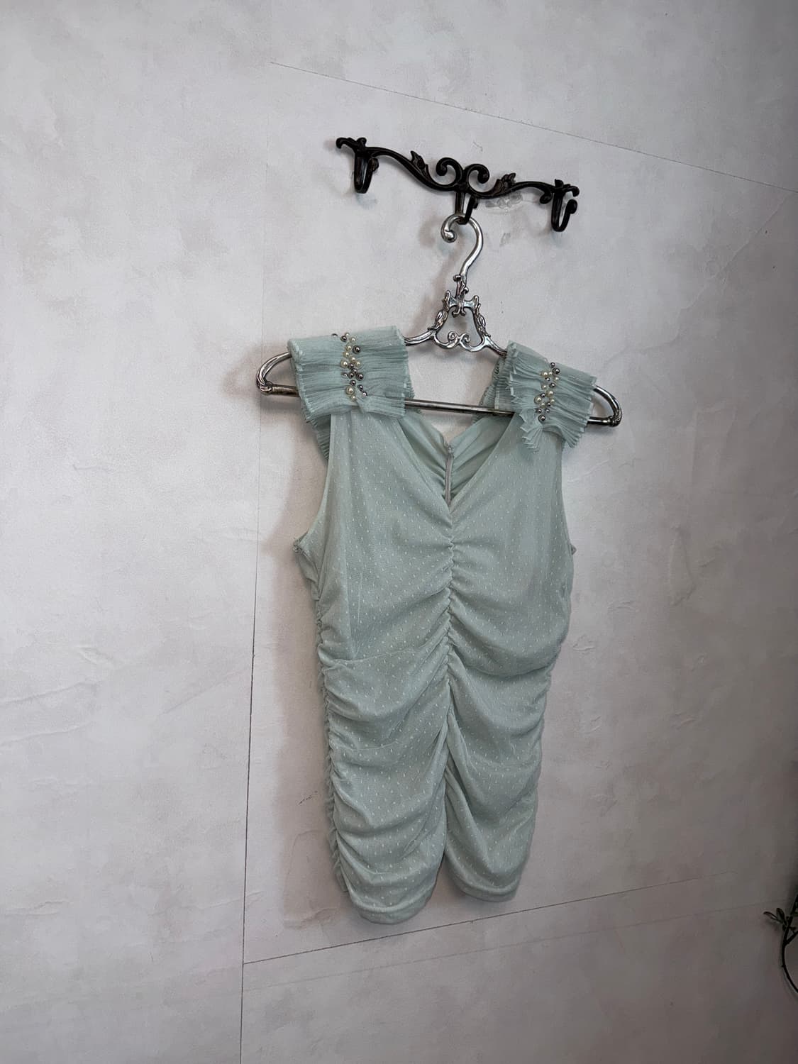 Mint dot shirring pleats beads 슬리브리스 상품이미지7