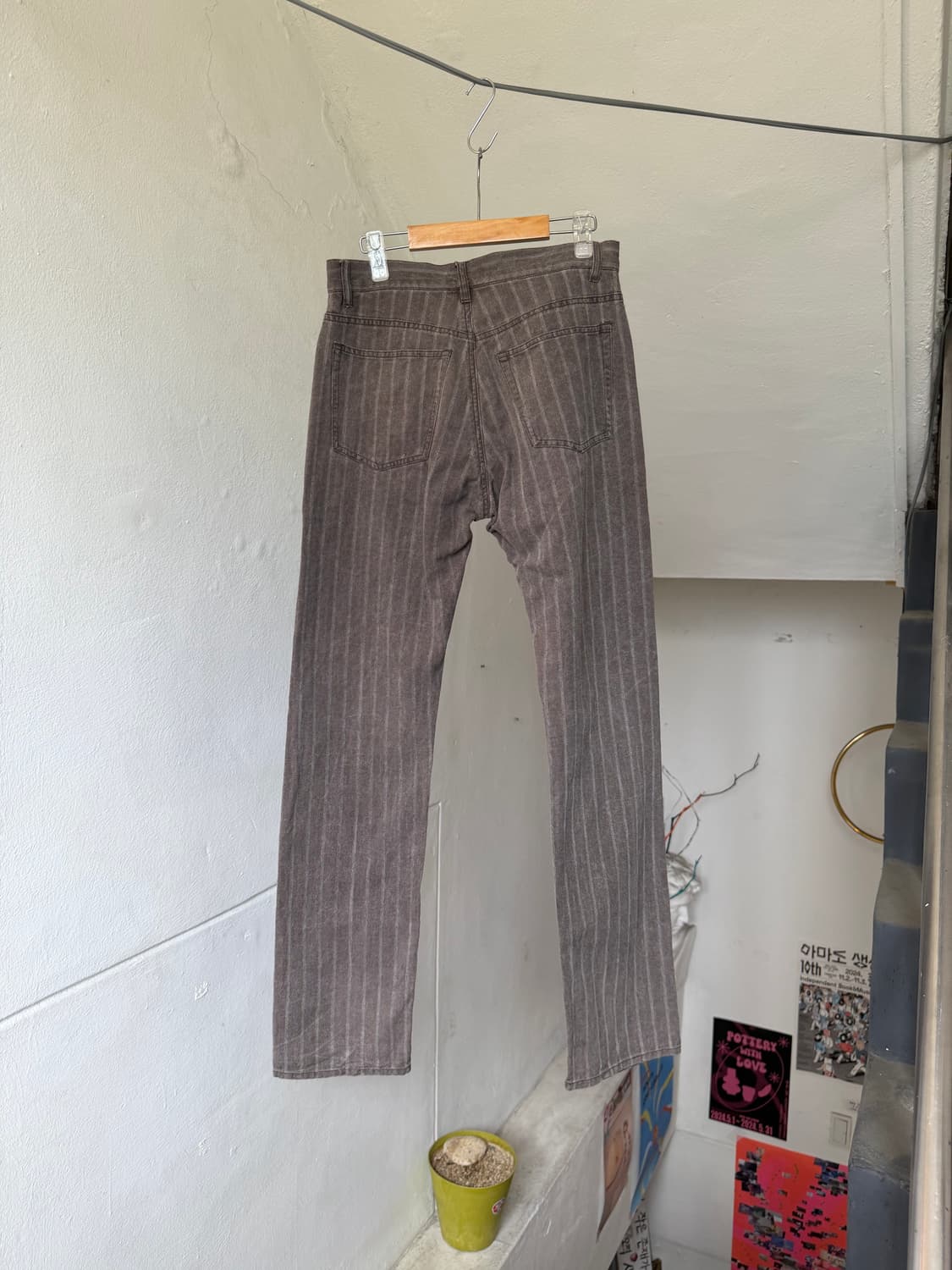 스트라이프 그레이 스트레잇핏 코튼 팬츠 상품이미지5