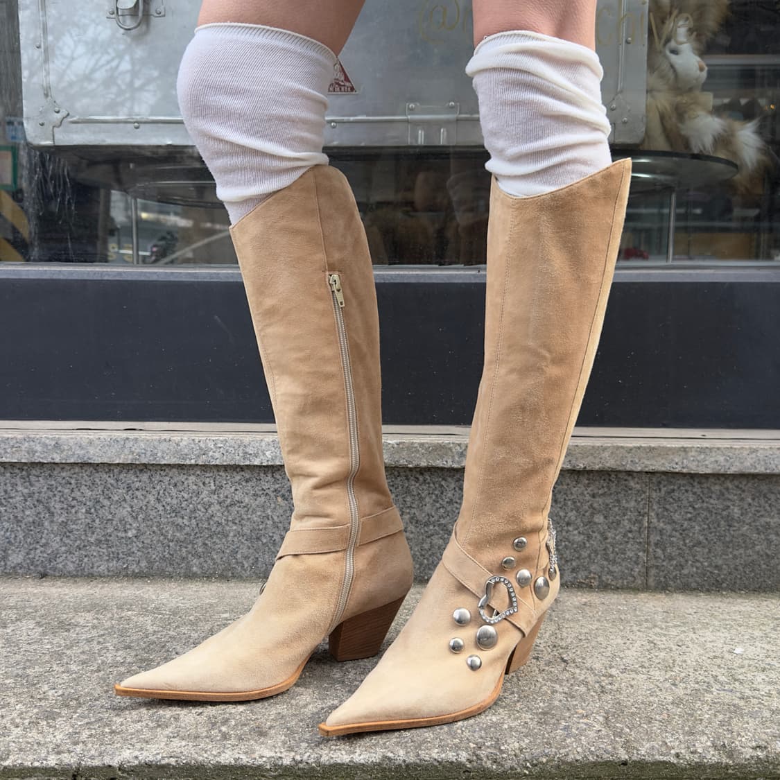 00s ORO 스웨이드 블링 버클 롱 웨스턴 부츠 상품이미지1