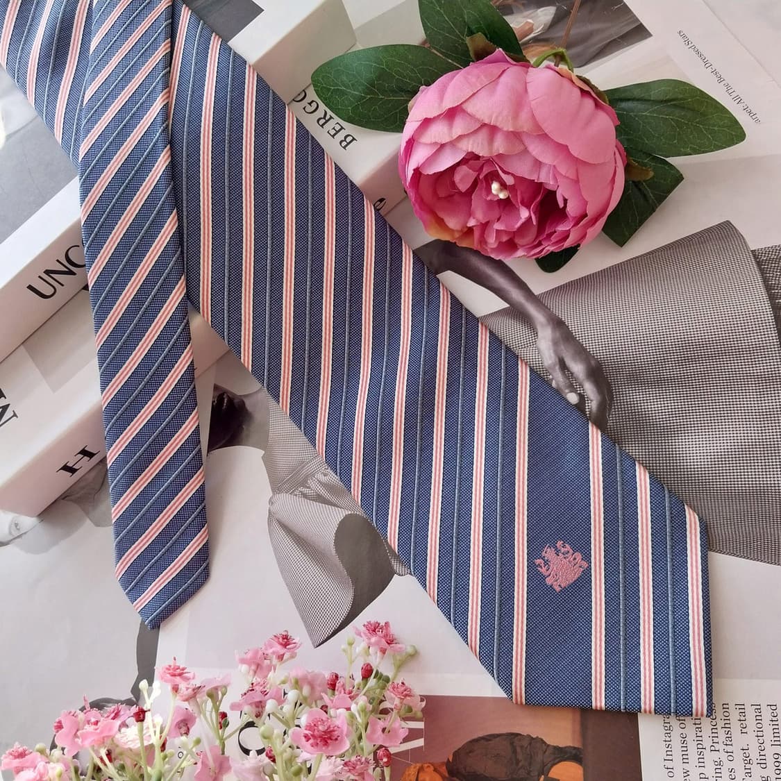 아쿠아스큐텀 블루 스트라이프 넥타이 9.2cm S~A+등급 K2506 상품이미지3