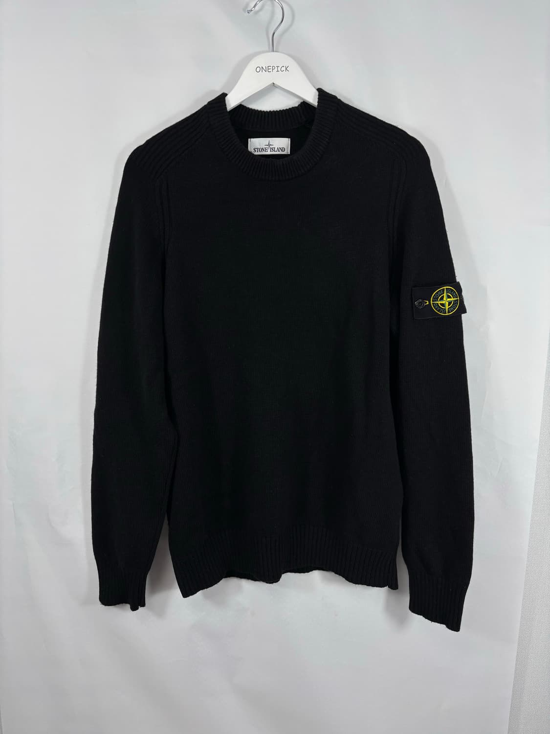 (정품,XL)스톤아일랜드 와펜 크루넥 울 니트 블랙 상품이미지1