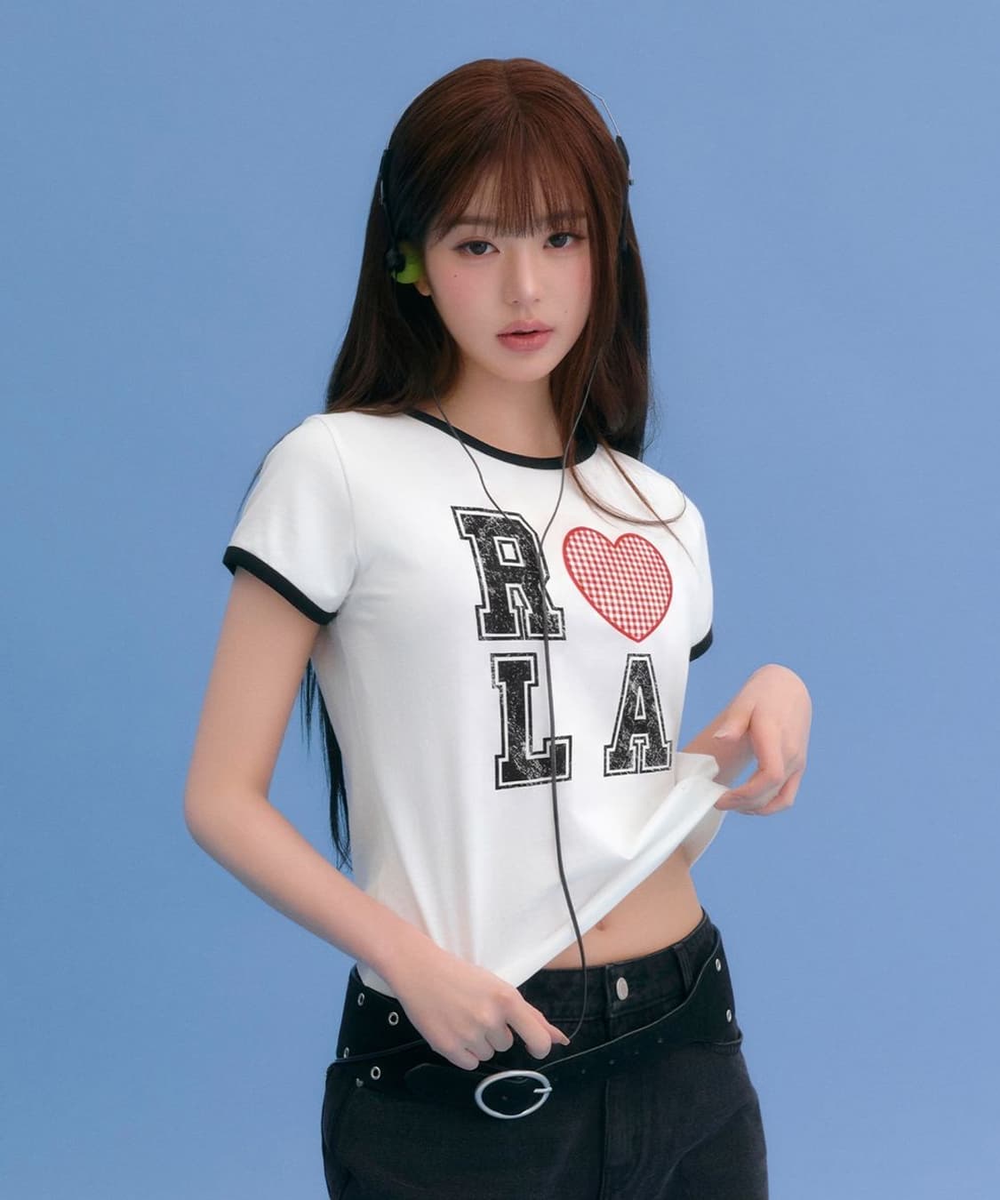 로라로라 아이러브패치워크 링거 티셔츠 화이트 상품이미지3