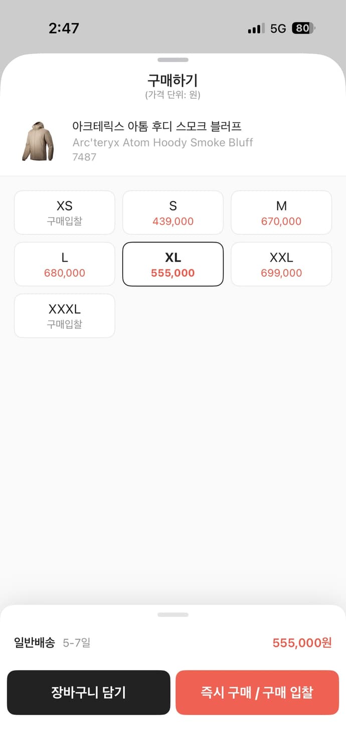 아크테릭스 아톰 후디 스모크 블러프 XL 상품이미지2