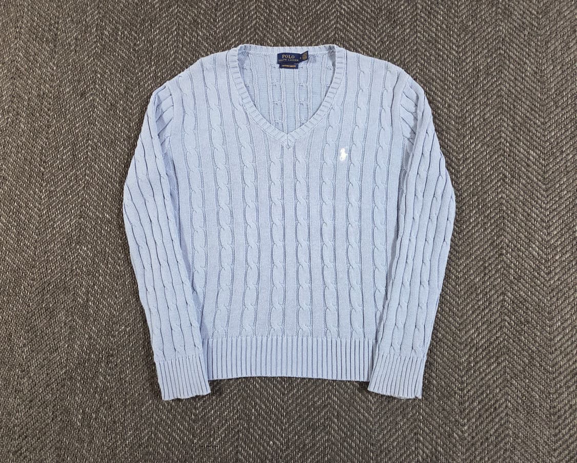 폴로 랄프로렌 라이트 블루 브이넥 케이블 니트
 상품이미지1