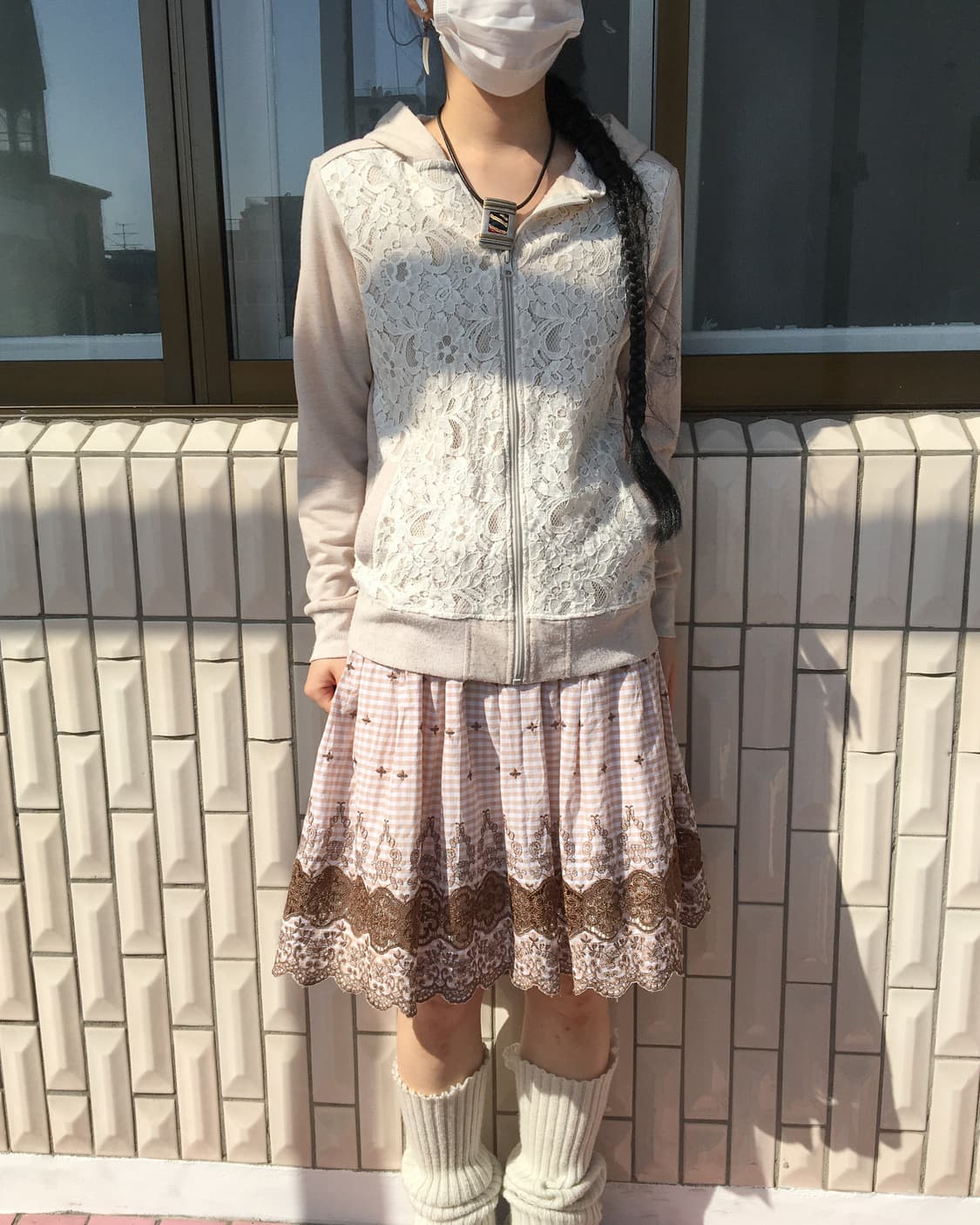 Lace trimming hood zip up 상품이미지2
