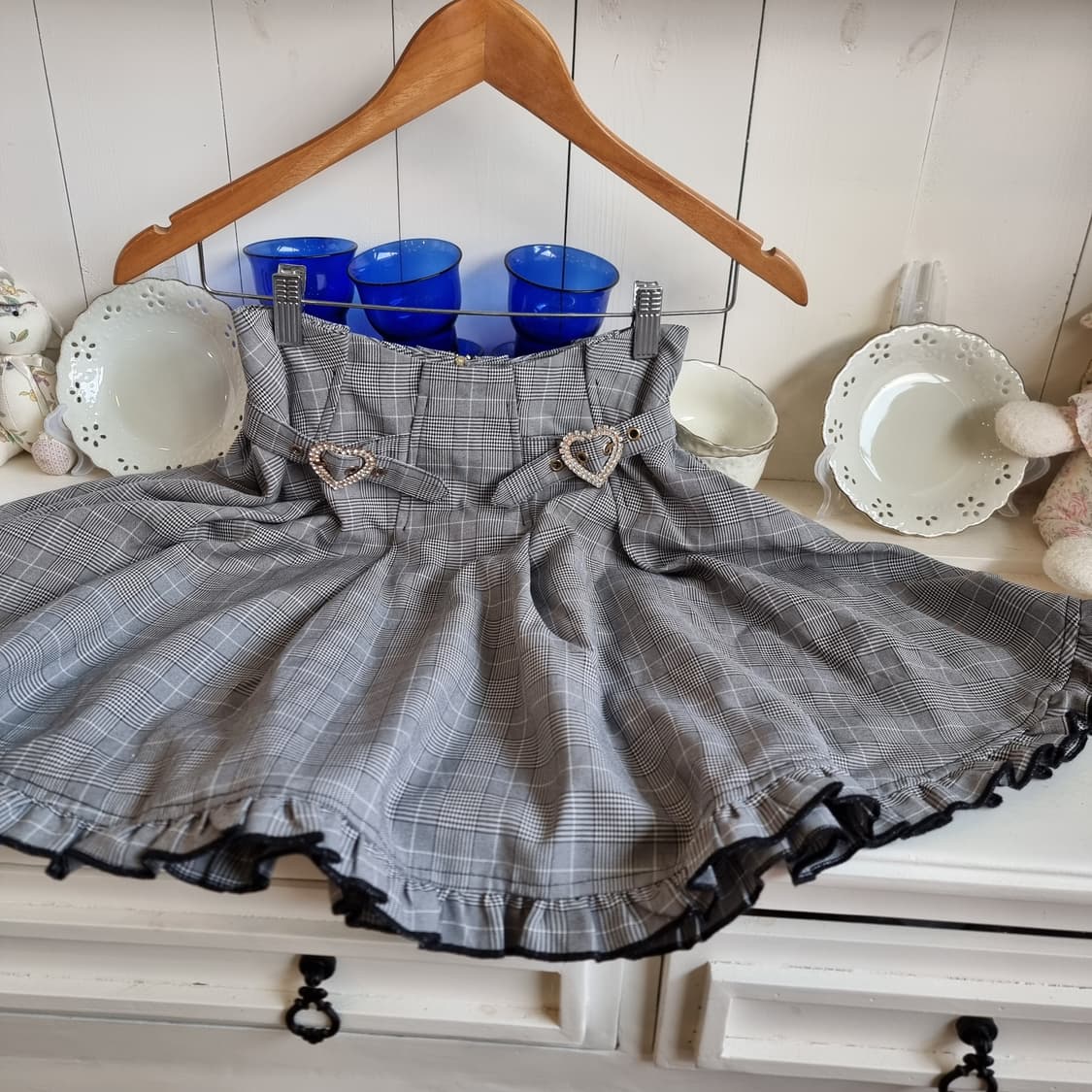 하트 큐빅 버클 체크 프릴 스커트 상품이미지4