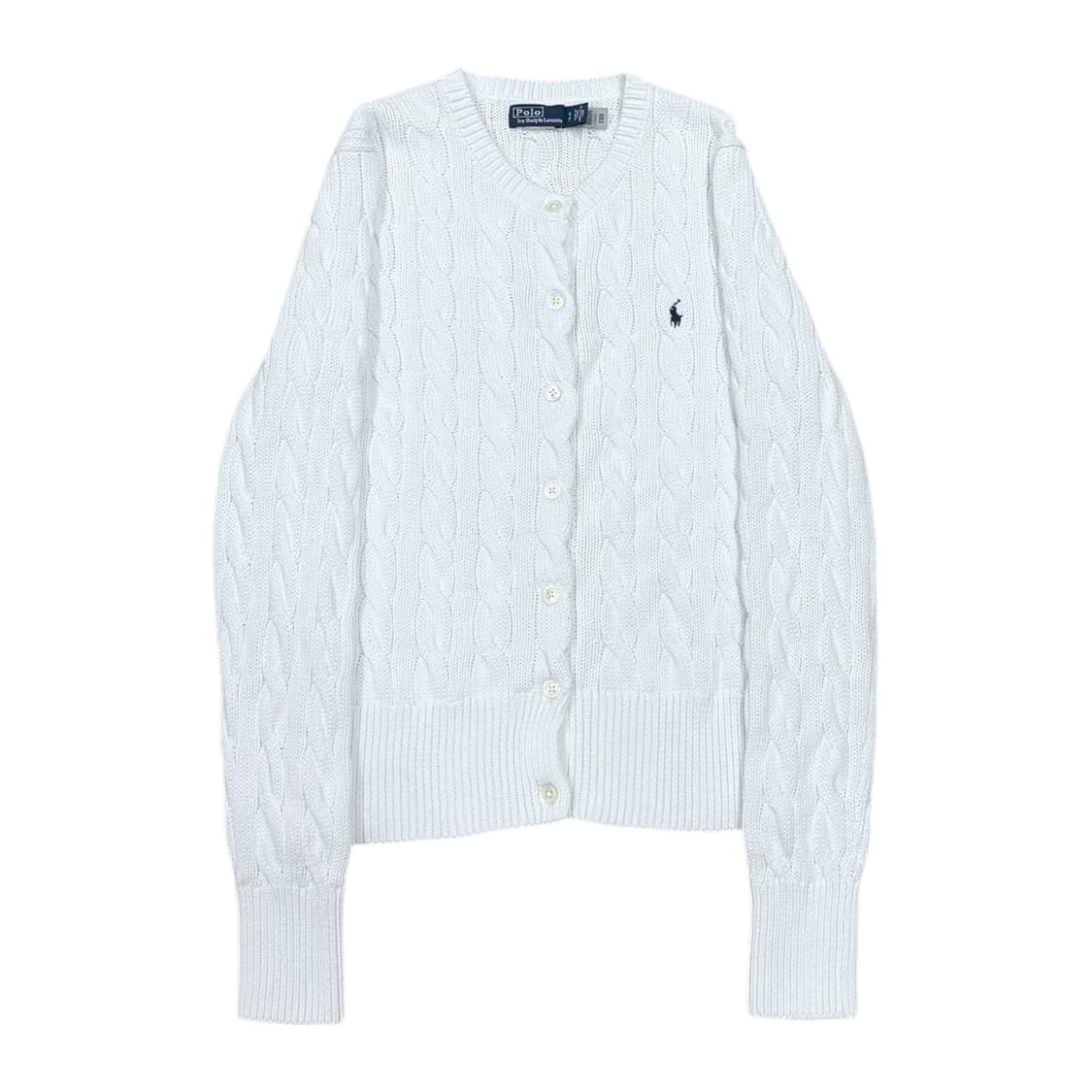 폴로 랄프로렌 QR 케이블 니트 코튼 크루넥 가디건 화이트 S 상품이미지1