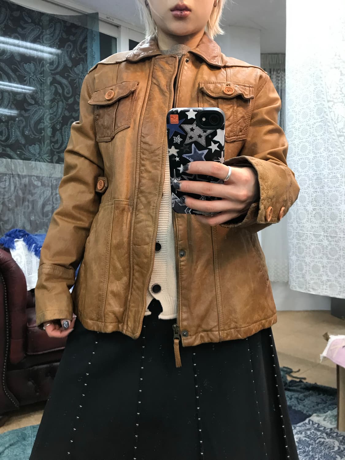 써스데이아일랜드 멀티포켓 양가죽 레더자켓  상품이미지1