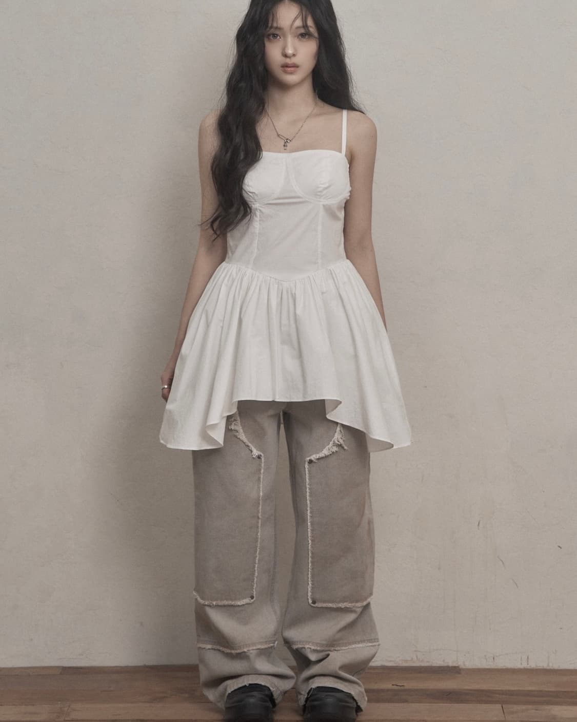 카키포인트 플레어 레이어드 미니 원피스 상품이미지3