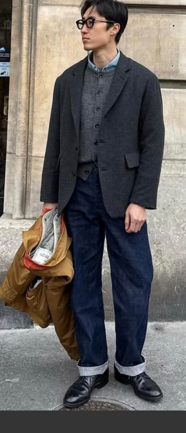 올드조 트위디 얀 크루넥 가디건 그레이 38사이즈(100~105) 상품이미지2