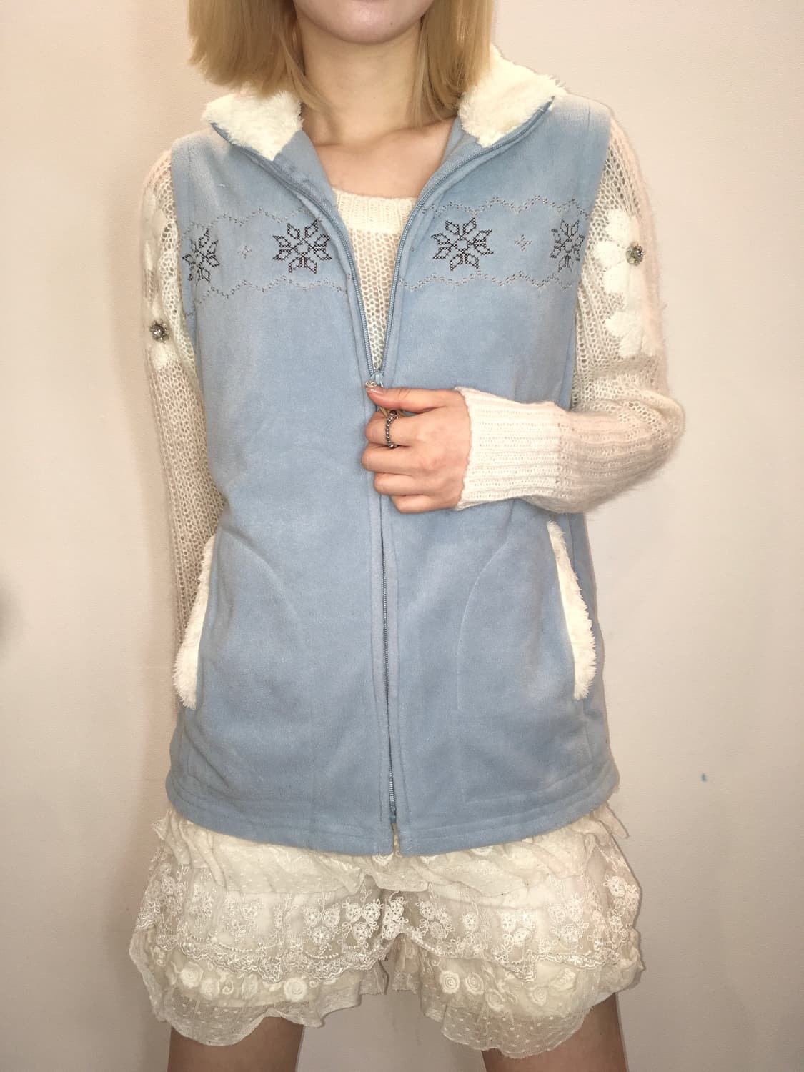 일본빈티지 페일블루 스노우 집업 상품이미지5