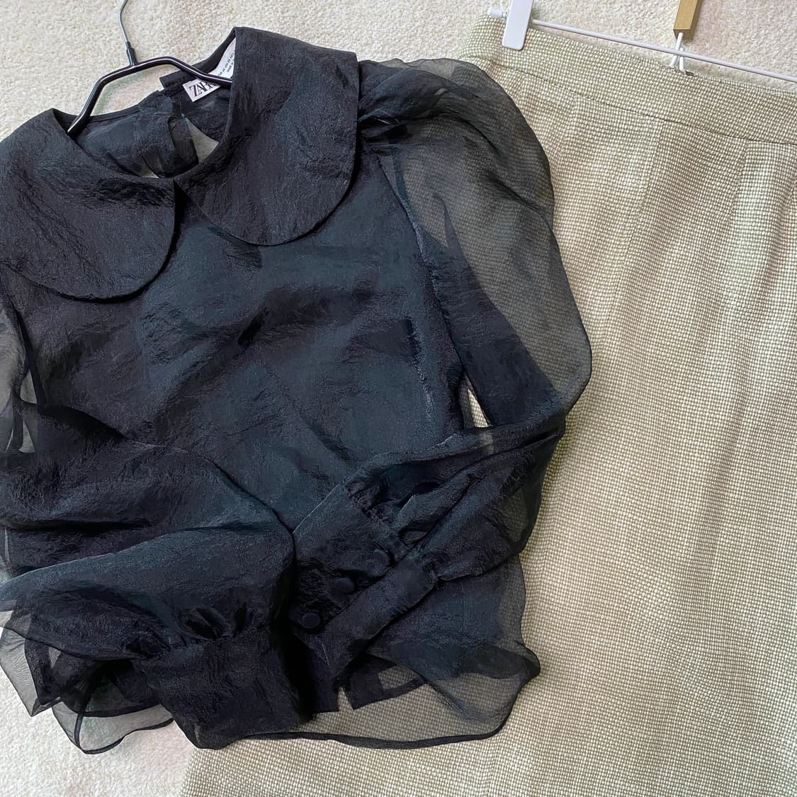 ZARA 자라 오간자 볼륨 시스루 블라우스 상품이미지9