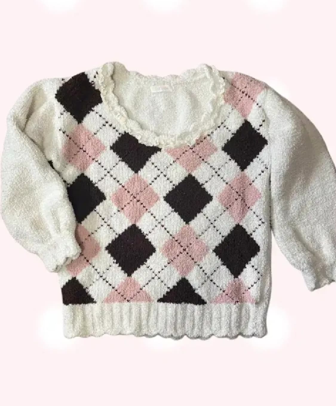 리즈리사깔 핑크믹스 아가일니트 원피스 오프숄더 라떼 히메 갸루 짜잔씨 상품이미지2