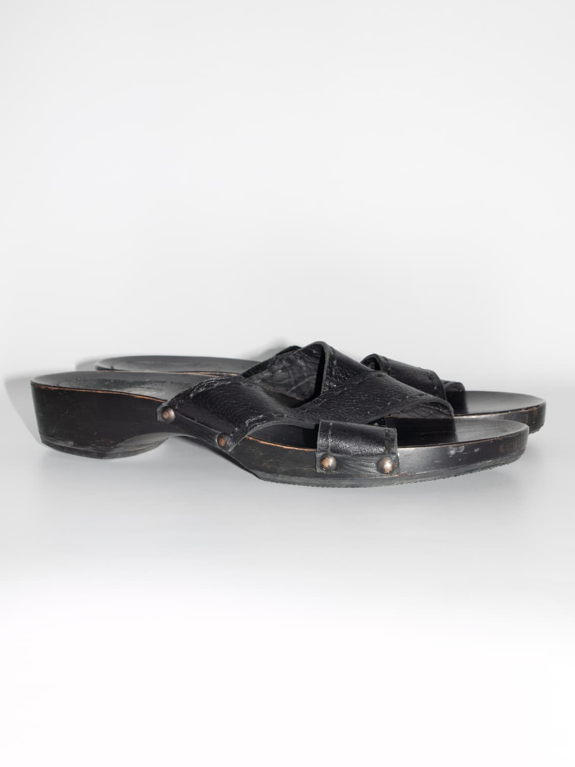 Leather Upper Wood-sole Clogs 상품이미지4