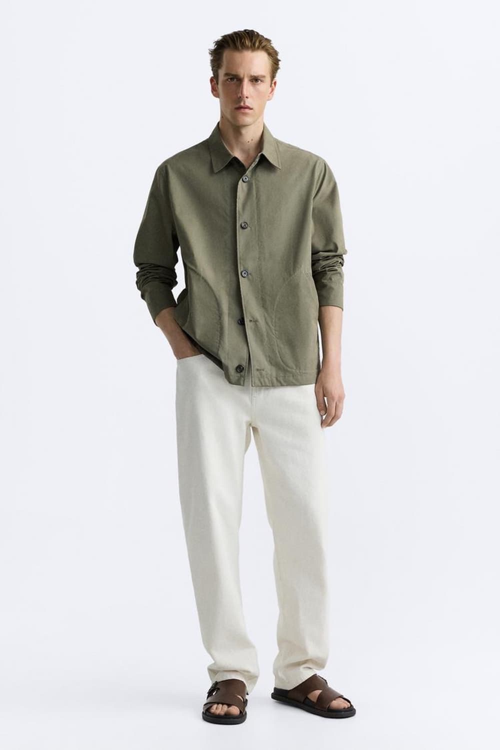 자라 버클 크로스 스트랩 샌들 브라운 상품이미지3