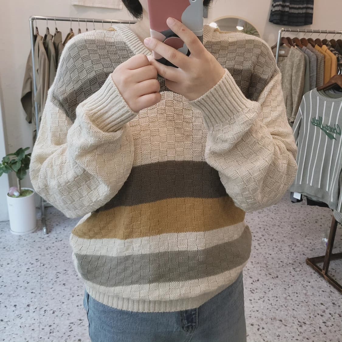 Lindbergh 스트라이프 와플 봄니트 상품이미지10