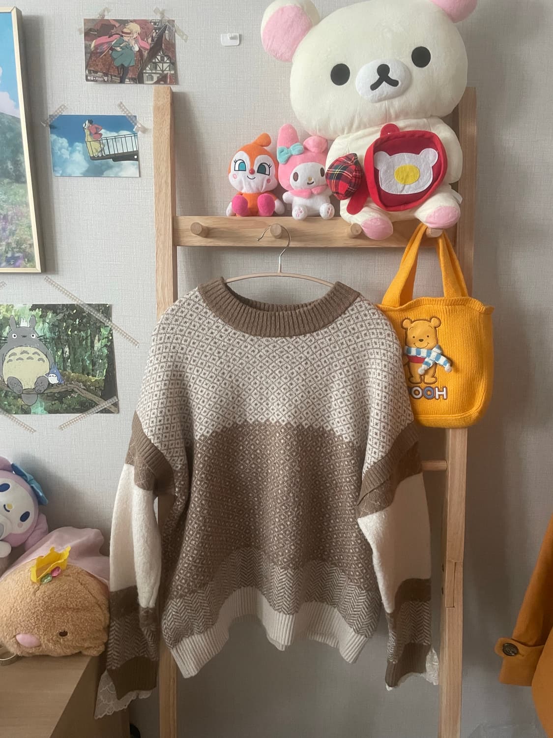 모리걸 빈티지 엑시즈팜 배색 레이스 니트🤍🤎 상품이미지1