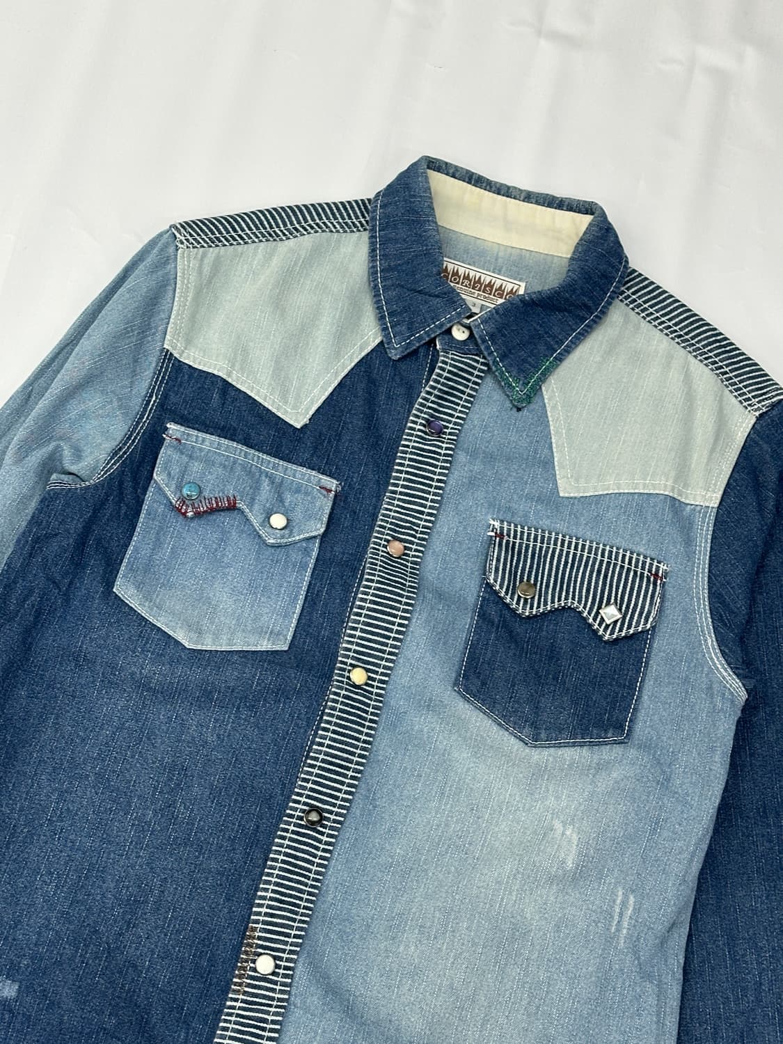 ⭐️ CORISCO 패치워크 스티치 데님 셔츠⭐️일본 빈티지 보헤미안 상품이미지4