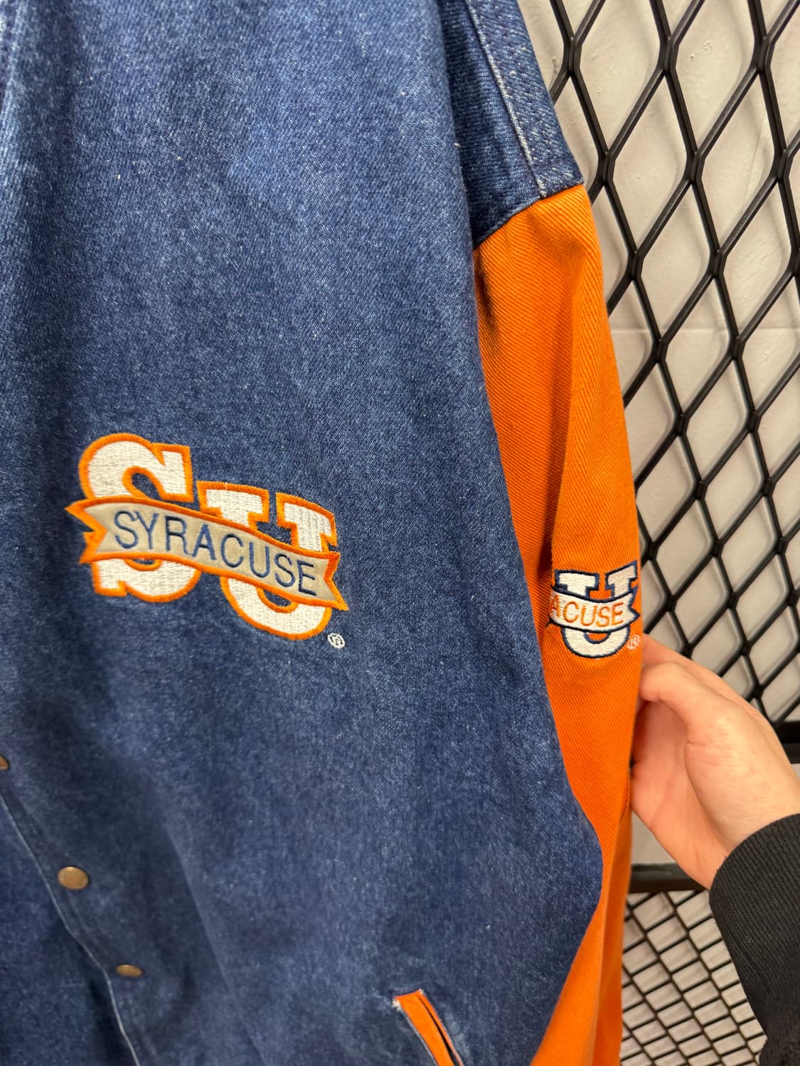 USA VTG 90s 빈티지 데님 바시티 오렌지 배색 워크 자켓 상품이미지5