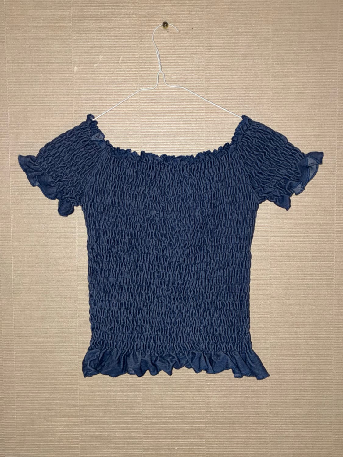 빈티지 핀터 감성 오프숄더 스모킹 블라우스 슬리브리스 상품이미지2